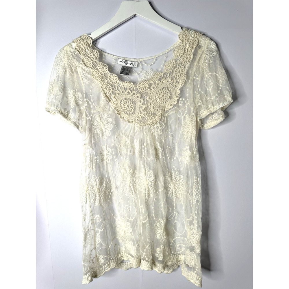 Ultra Pink Top Womens Sz L Ivory‎ Lace Country Cottage Fairy Romantic Feminine